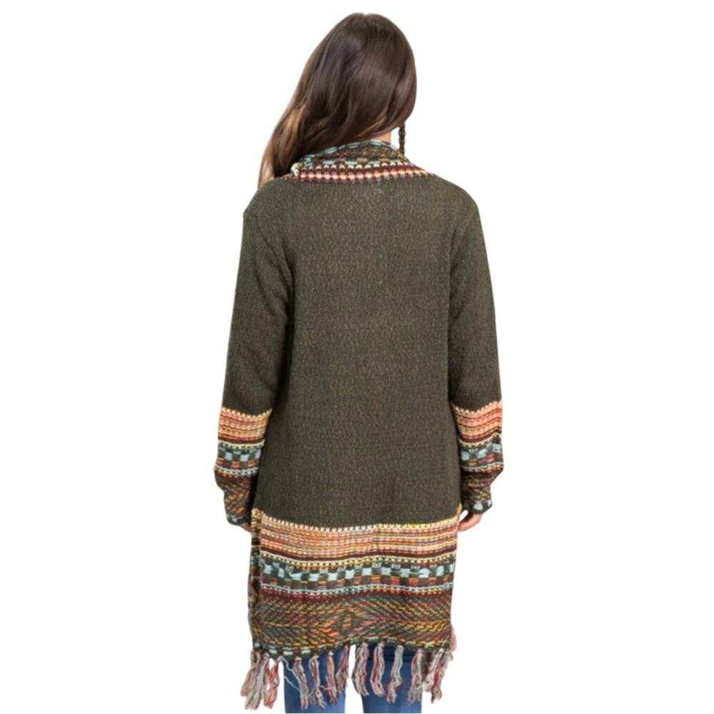 Camile & Co Boho Fringe Chunky Knit Cardigan Sweater Duster Multicolor Size L - Picture 2 of 10